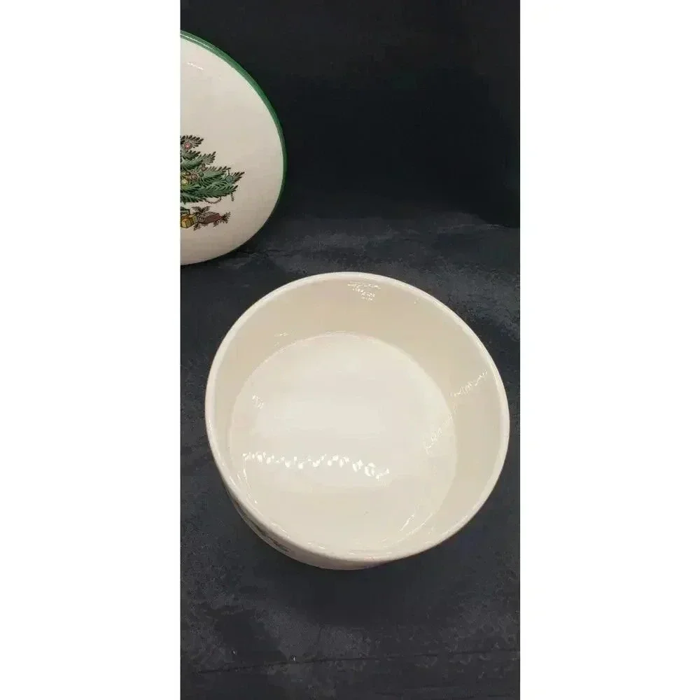 Vintage SPODE Christmas Tree Covered Candy Dish Trinket Vanity Jewelry Gift Box